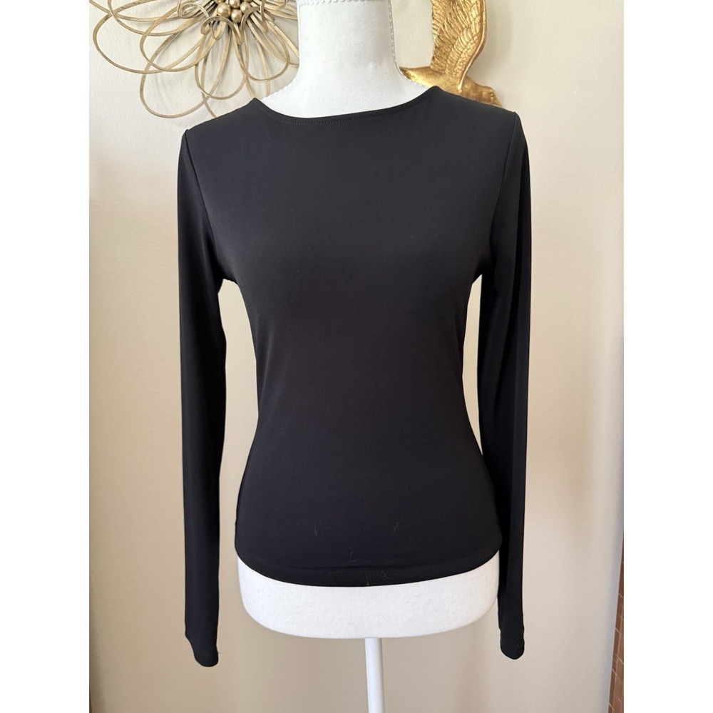 Express Black Open Back Strappy Long Sleeve Top Womens S Stretch Y2K Sexy - Picture 1 of 8
